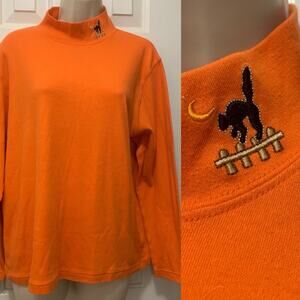 Vtg Designers Originals Halloween Women’s XL Orange Mock Neck Shirt Black Cat